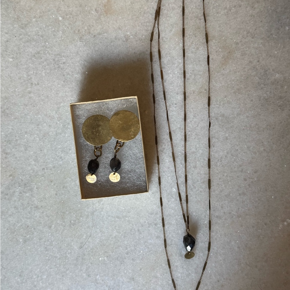 Twisted Silver Iolite and Brass Necklace with Matching Earrings Set